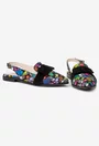 Pantofi dama multicolori din piele cu funda neagra