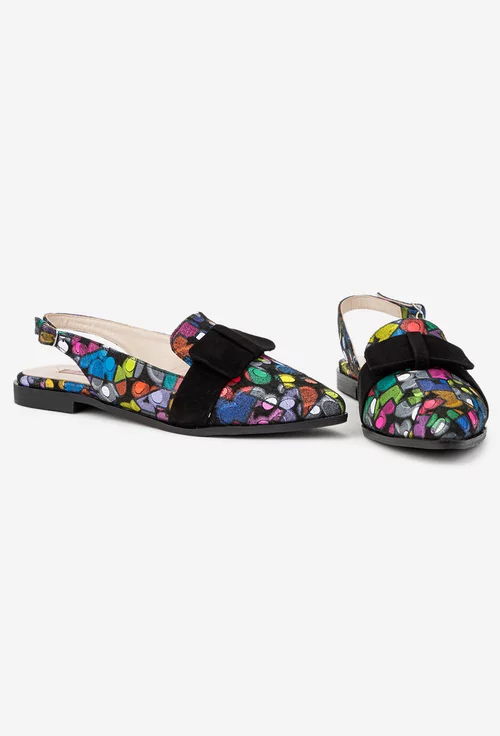 Pantofi dama multicolori din piele cu funda neagra