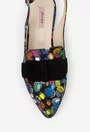 Pantofi dama multicolori din piele cu funda neagra