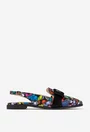 Pantofi dama multicolori din piele cu funda neagra