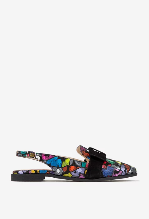 Pantofi dama multicolori din piele cu funda neagra