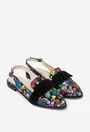 Pantofi dama multicolori din piele cu funda neagra