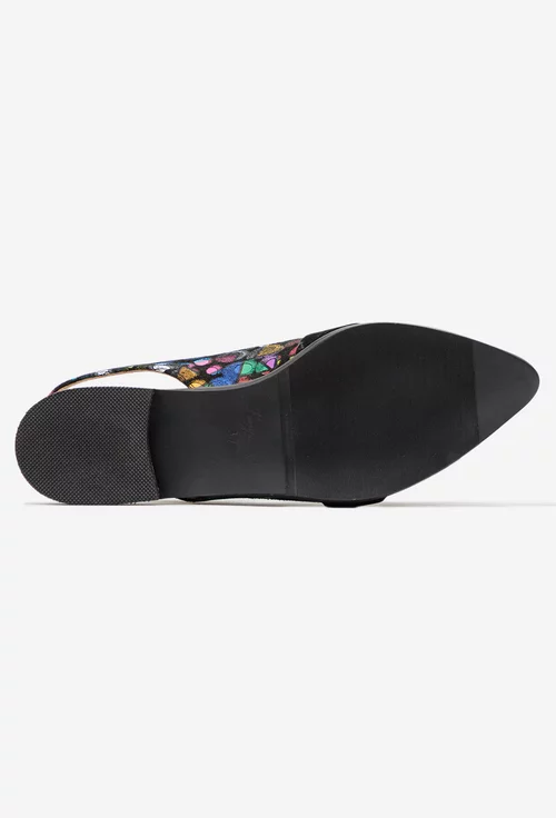 Pantofi dama multicolori din piele cu funda neagra
