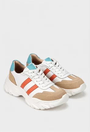 Pantofi dama multicolori din piele cu siret