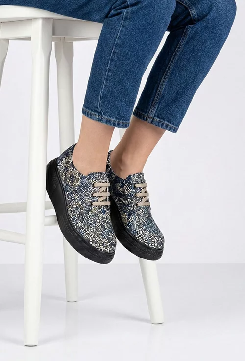 Pantofi dama multicolori din piele naturala