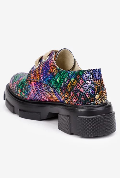Pantofi dama multicolori din piele naturala cu siret