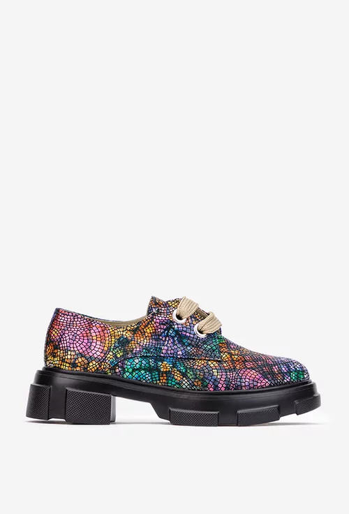 Pantofi dama multicolori din piele naturala cu siret