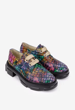 Pantofi dama multicolori din piele naturala cu siret