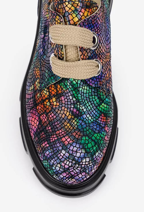 Pantofi dama multicolori din piele naturala cu siret