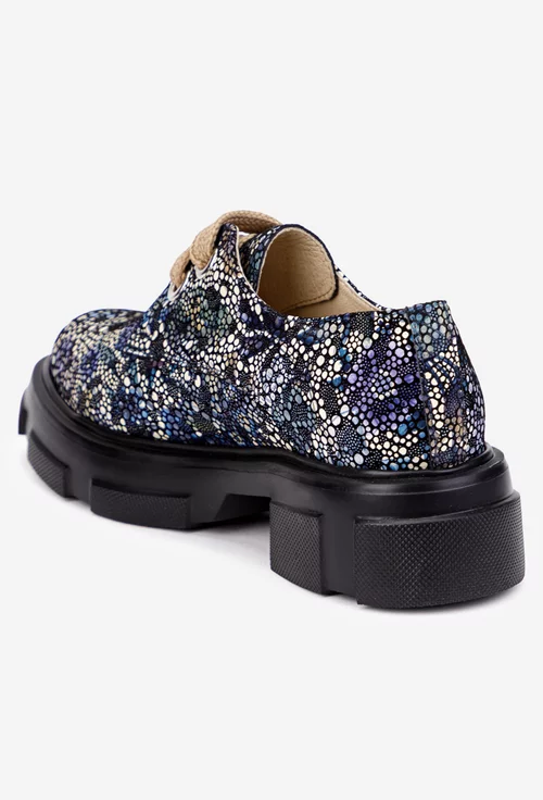 Pantofi dama multicolori din piele naturala cu siret