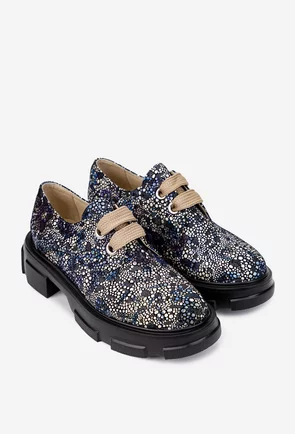Pantofi dama multicolori din piele naturala cu siret
