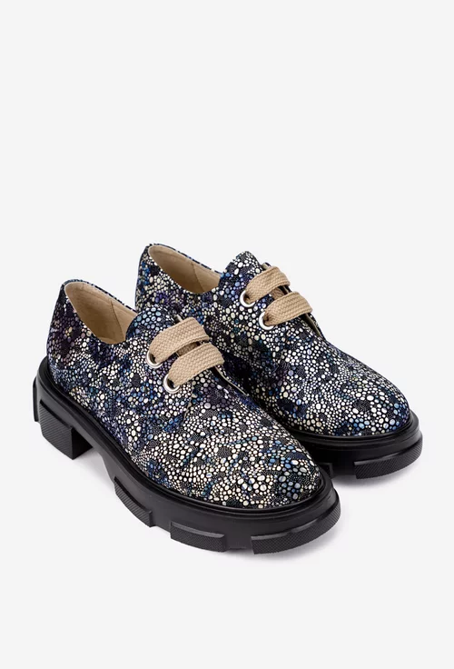 Pantofi dama multicolori din piele naturala cu siret