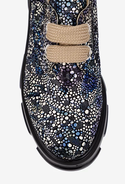 Pantofi dama multicolori din piele naturala cu siret
