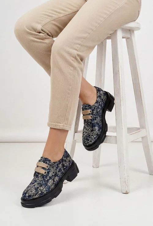 Pantofi dama multicolori din piele naturala cu siret