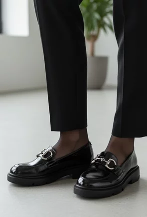 Pantofi dama negri confectionati din piele lacuita