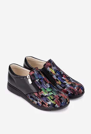 Pantofi dama negri cu detalii multicolore din piele naturala