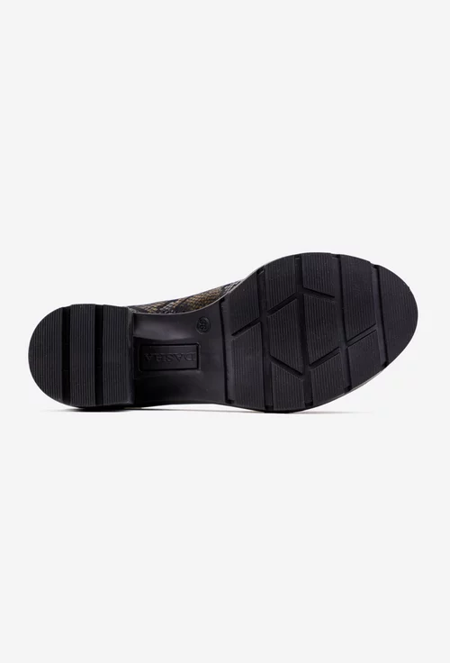 Pantofi dama negri cu model auriu din piele cu elastic in laterale