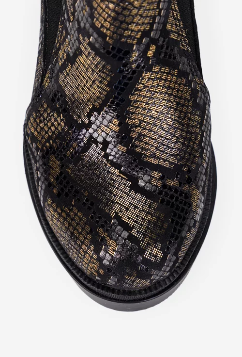 Pantofi dama negri cu model auriu din piele cu elastic in laterale