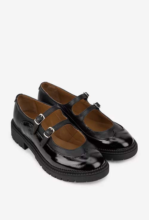 Pantofi dama negri din piele cu barete