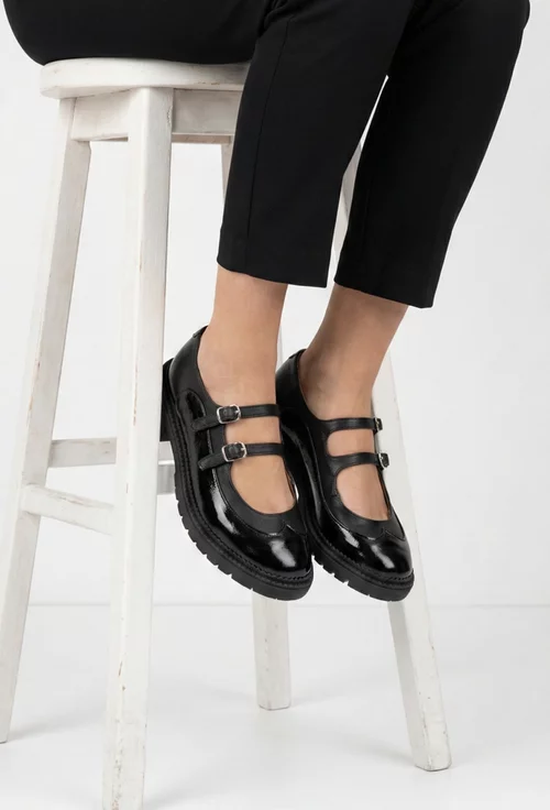 Pantofi dama negri din piele cu barete