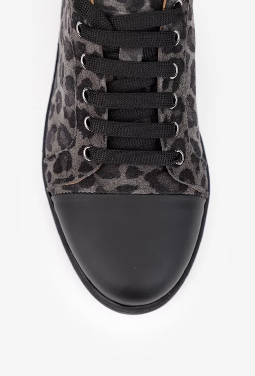 Pantofi dama negri din piele cu detalii animal print