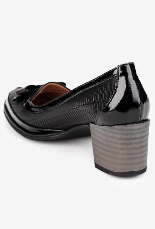 Pantofi dama negri din piele cu funda