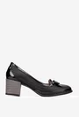 Pantofi dama negri din piele cu funda