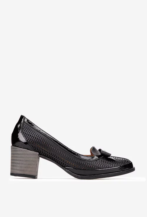 Pantofi dama negri din piele cu funda