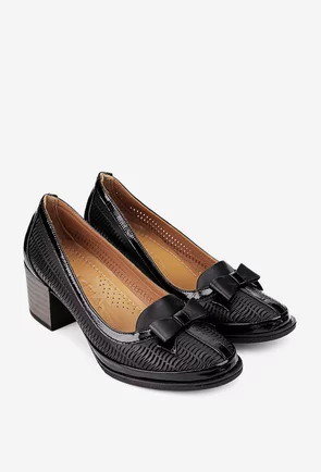 Pantofi dama negri din piele cu funda