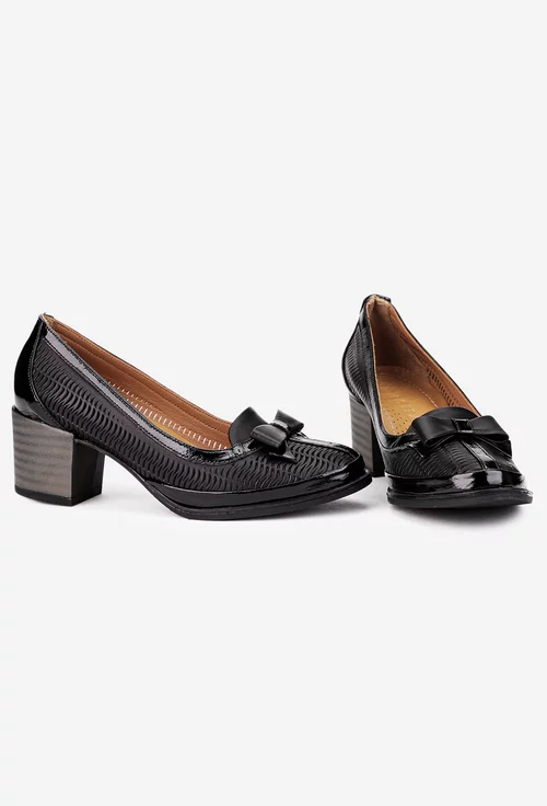 Pantofi dama negri din piele cu funda