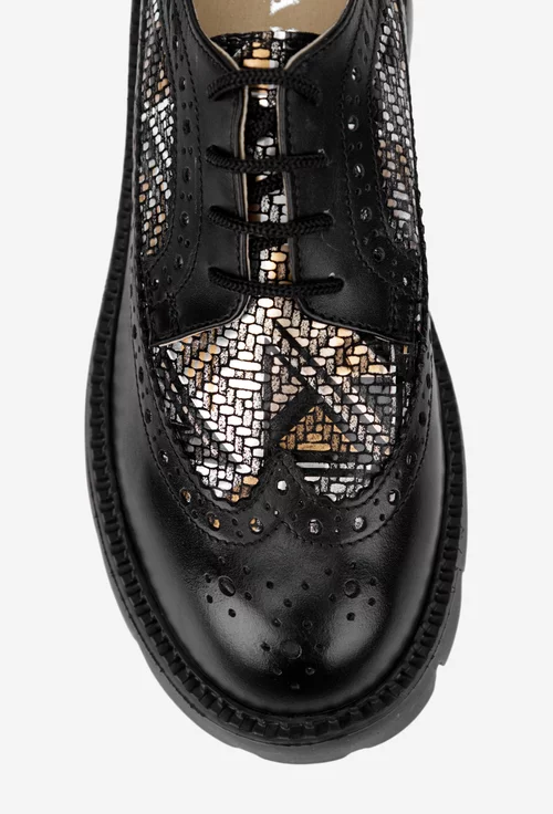 Pantofi dama negri din piele cu model