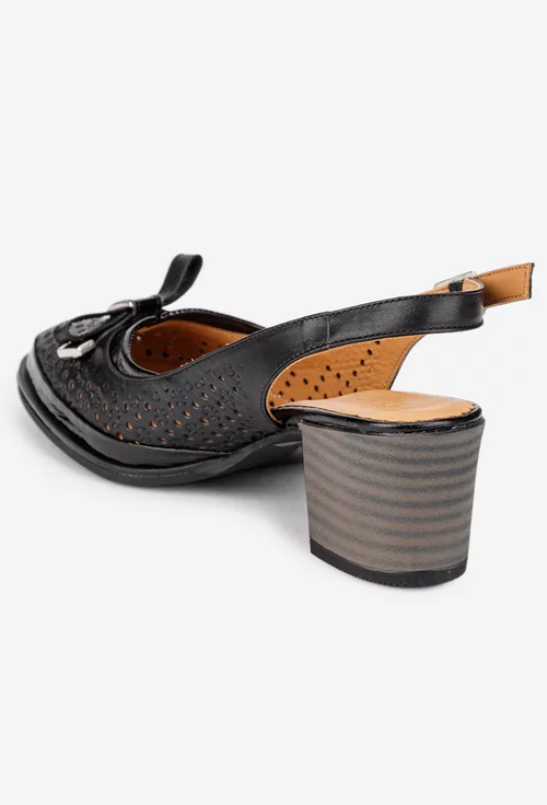 Pantofi dama negri din piele cu model perforat