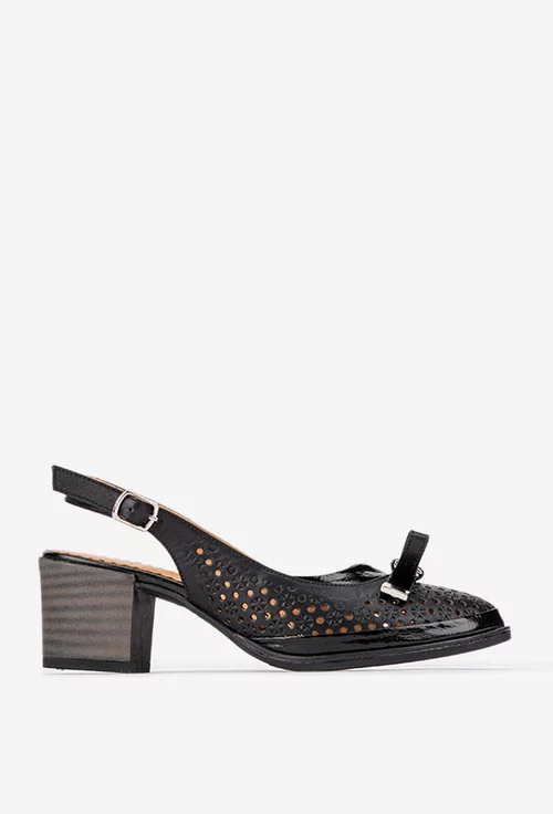 Pantofi dama negri din piele cu model perforat