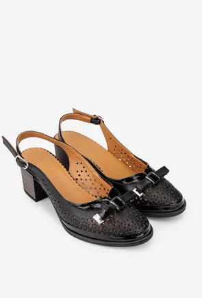 Pantofi dama negri din piele cu model perforat