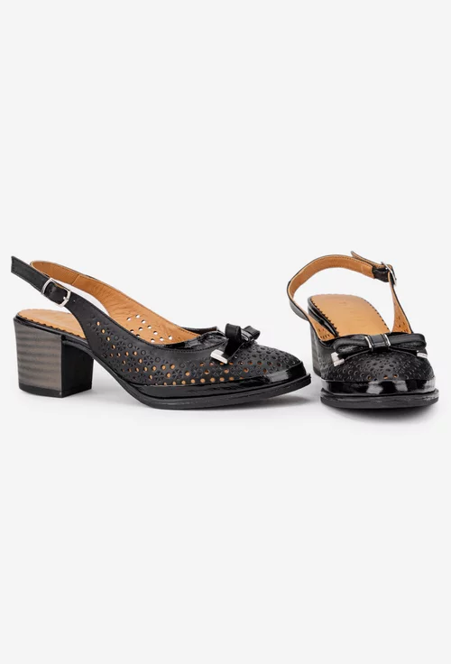 Pantofi dama negri din piele cu model perforat