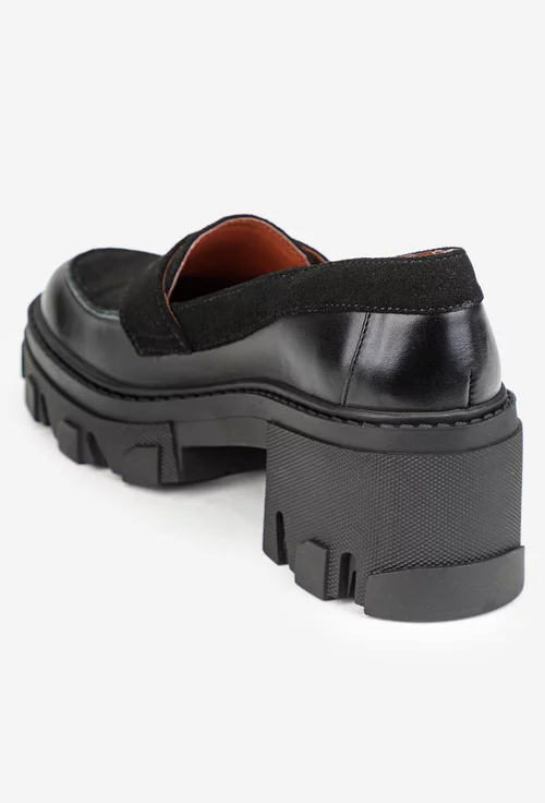 Pantofi dama negri din piele cu ornament picture - 3