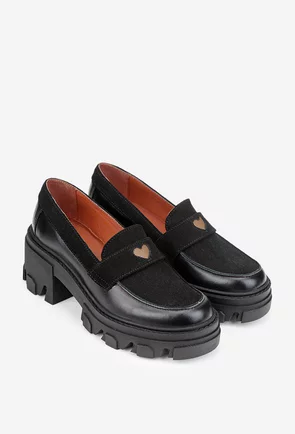 Pantofi dama negri din piele cu ornament