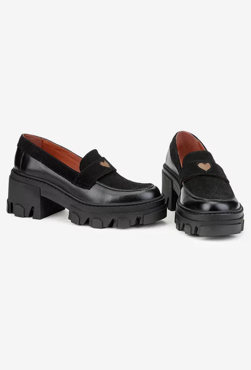 Pantofi dama negri din piele cu ornament picture - 5