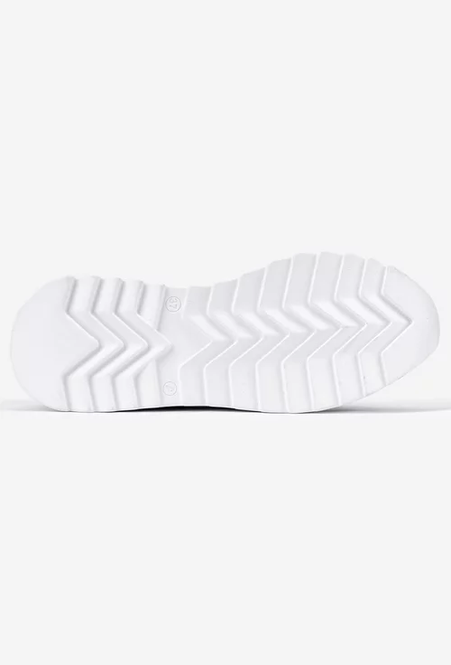 Pantofi dama negri din piele cu siret elastic si talpa alba