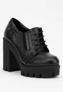 Pantofi dama negri din piele cu siret si elastic in laterale