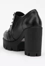 Pantofi dama negri din piele cu siret si elastic in laterale