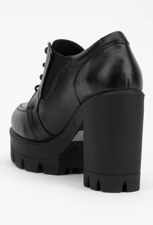 Pantofi dama negri din piele cu siret si elastic in laterale