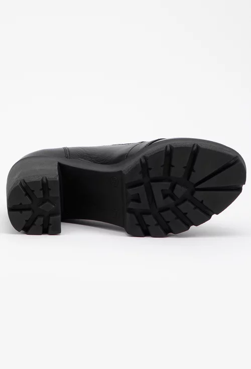 Pantofi dama negri din piele cu siret si elastic in laterale