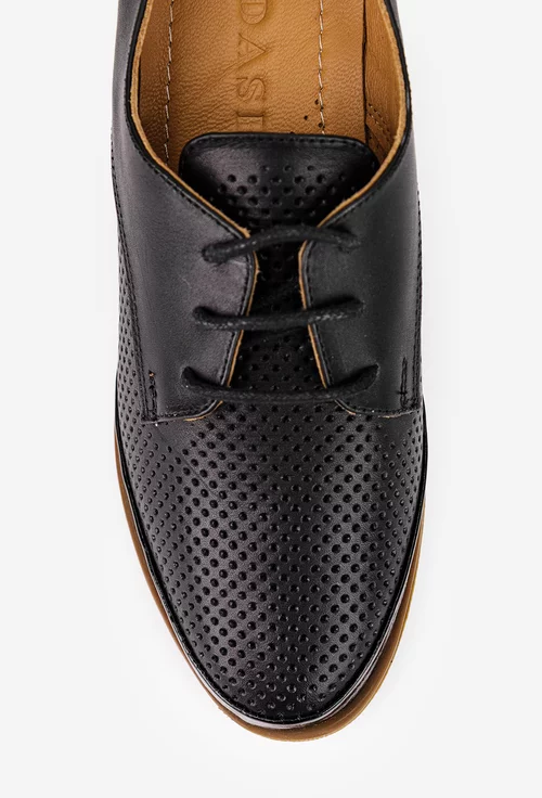 Pantofi dama negri din piele cu siret si toc