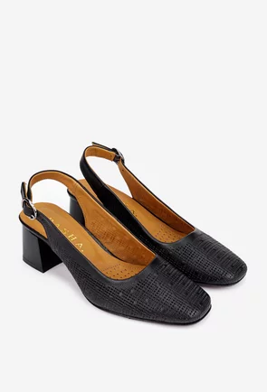 Pantofi dama negri din piele cu toc