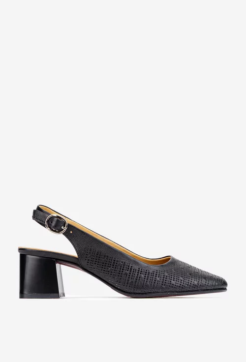 Pantofi dama negri din piele cu toc