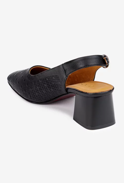 Pantofi dama negri din piele cu toc