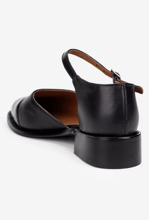 Pantofi dama negri din piele decupati pe laterale