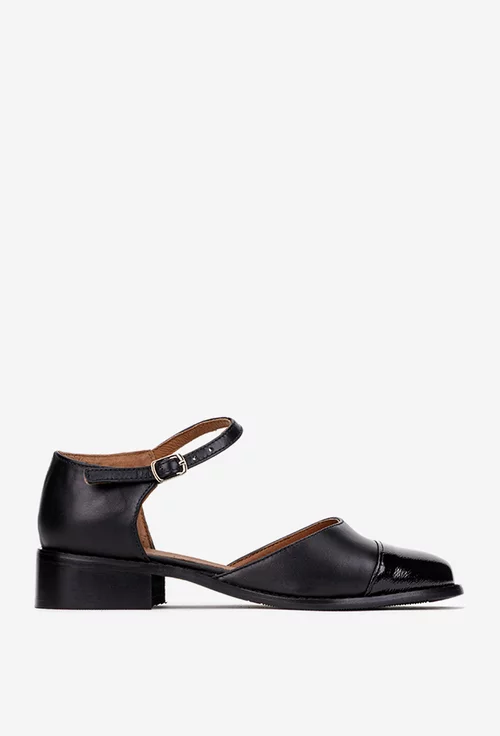 Pantofi dama negri din piele decupati pe laterale