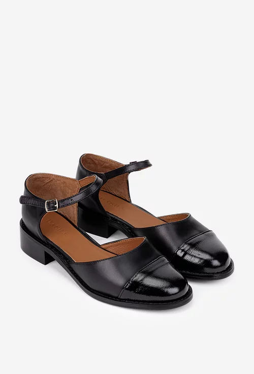 Pantofi dama negri din piele decupati pe laterale